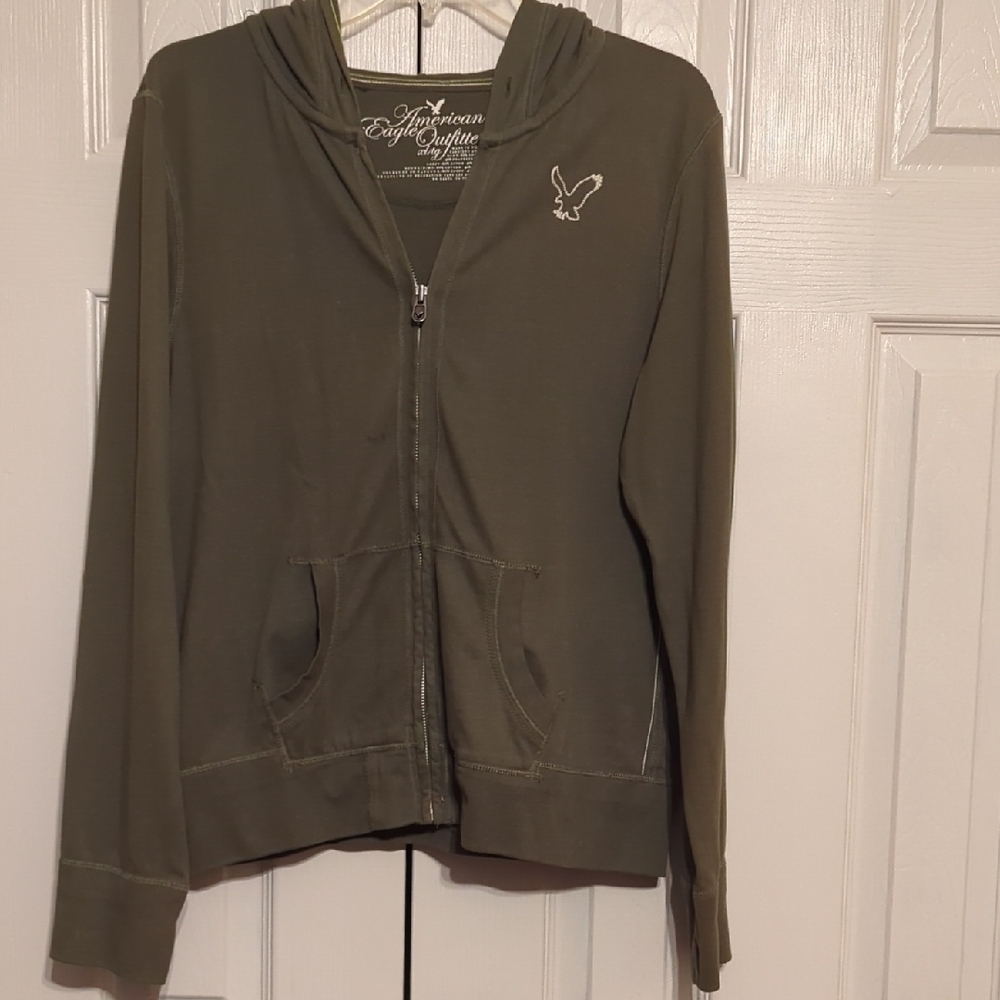 American Eagle Outfitters Women's Olive Green Hoodie Jacket